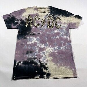 AC/DC Tie-Dye Short Sleeve Purple Black Cheetah Print Women’s Band Tee T Shirt S